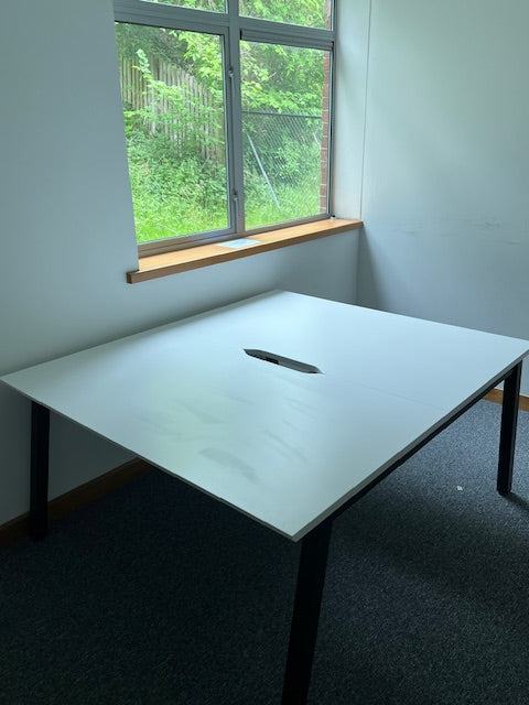 White Bench Desking - Back to Back Bank of 2