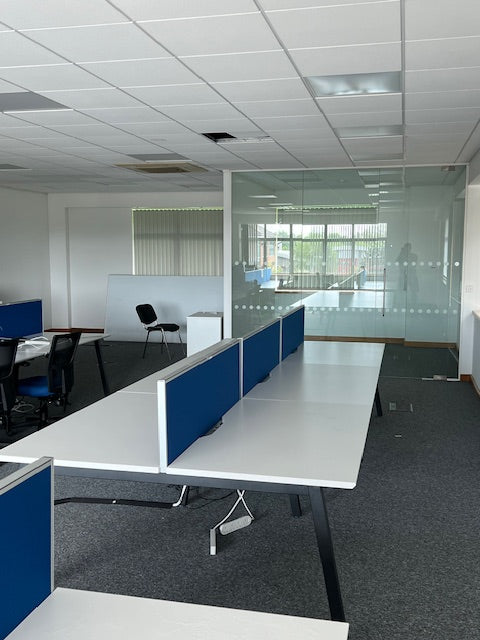 White Bench Desking - Bank of 6 Desks with Screens