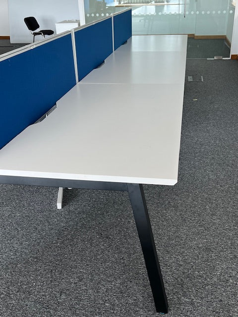 White Bench Desking - Bank of 6 Desks with Screens