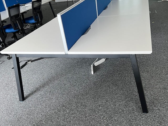 White Bench Desking - Bank of 6 Desks with Screens