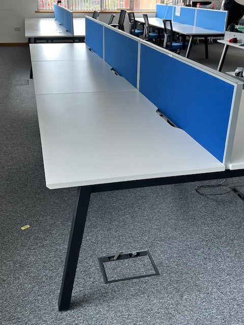 White Bench Desking - Bank of 6 Desks with Screens