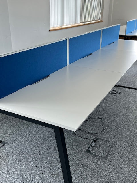 White Bench Desking - Bank of 6 Desks with Screens