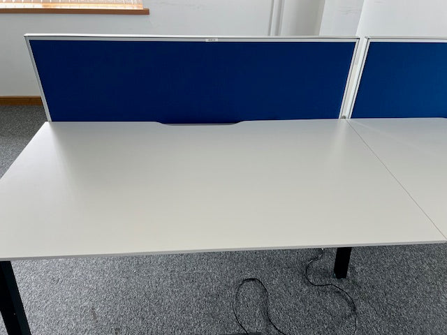 White Bench Desking - Bank of 6 Desks with Screens