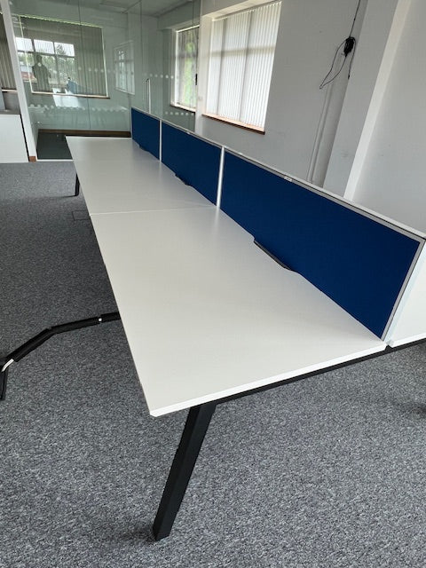 White Bench Desking - Bank of 6 Desks with Screens