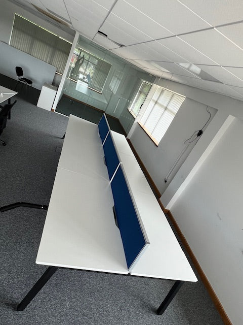White Bench Desking - Bank of 6 Desks with Screens