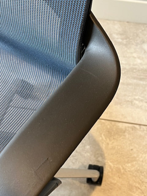 Herman Miller Setu Chair in Graphite frame with Blue mesh and Aluminium Base
