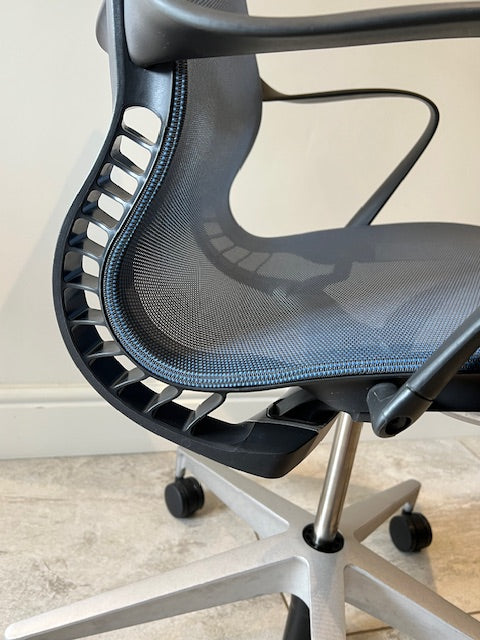 Herman Miller Setu Chair in Graphite frame with Blue mesh and Aluminium Base