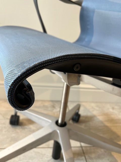 Herman Miller Setu Chair in Graphite frame with Blue mesh and Aluminium Base