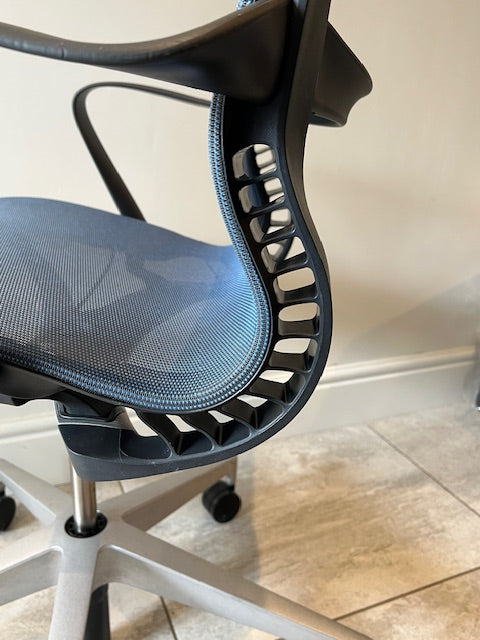 Herman Miller Setu Chair in Graphite frame with Blue mesh and Aluminium Base